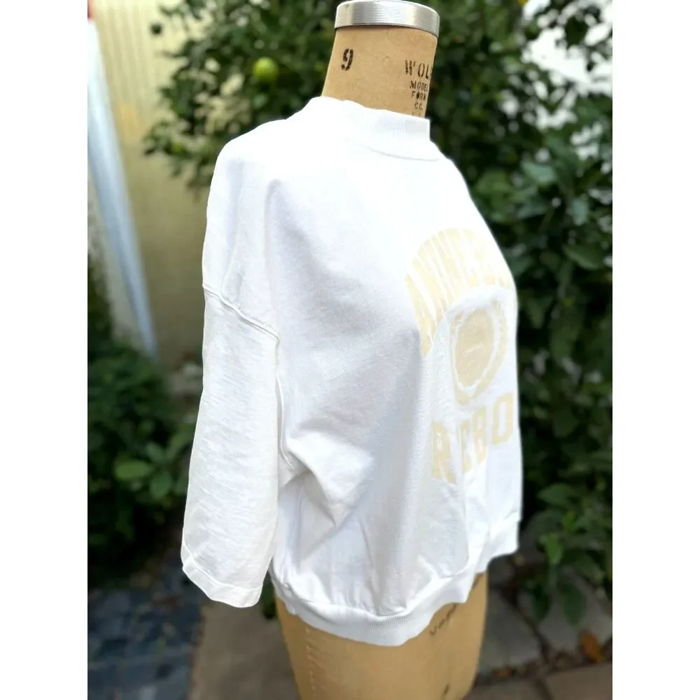 ANINE BING x Reebok Chalk Cotton Athletic Elbow-length Sleeves T-shirt Size L - Picture 4 of 11